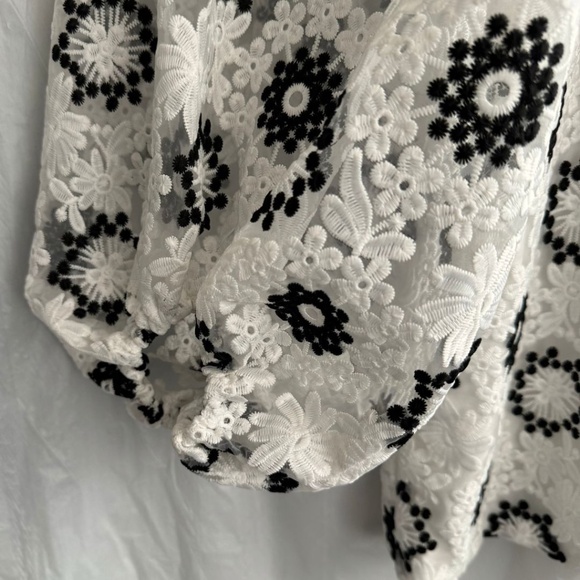 ASOS EDITION Black & White Floral Embroidered Puff Sleeve Mini Dress Size 8 NWT - Picture 9 of 12